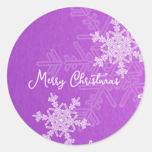 Frohe Weihnachten Lila White Snowflake Minimalisti Runder Aufkleber