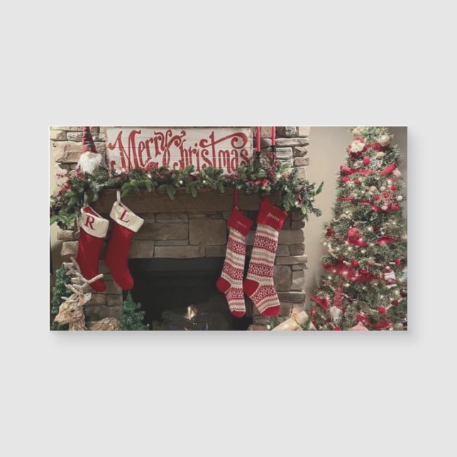 Frohe Weihnachten Livingroom Szene mit Weihnachtsb Magnetkarte (Vorderseite)