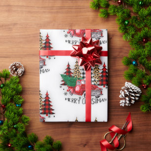 Frohe Weihnachten LKW und Bäume Geschenkpapier