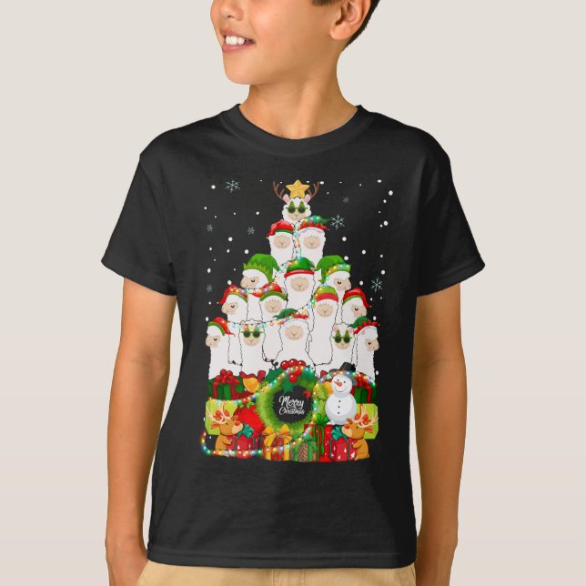 Frohe Weihnachten Llama Alpaca Tree Xmas Llamas T-Shirt (Vorderseite)