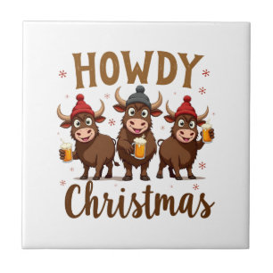 Frohe Weihnachten Lustige Highland-Kuh Weihnachten Fliese