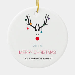Frohe Weihnachten lustige Rentierfamilie Keramik Ornament