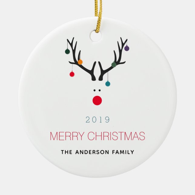 Frohe Weihnachten lustige Rentierfamilie Keramik Ornament (Vorne)