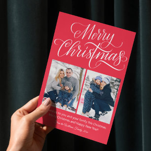 frohe weihnachten lustige schrift 2 fotos rote fei postkarte