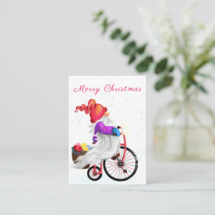 Frohe Weihnachten - Lustiger Gnom mit Fahrrad und  Mitteilungskarte