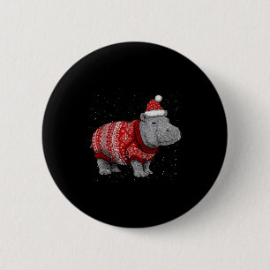 Frohe Weihnachten Lustiges Nilpferd Weihnachtsmann Button