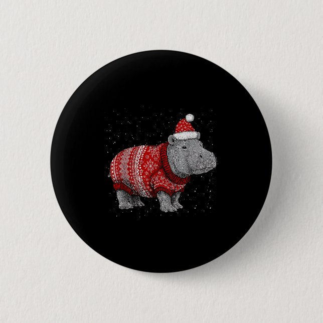 Frohe Weihnachten Lustiges Nilpferd Weihnachtsmann Button (Vorderseite)