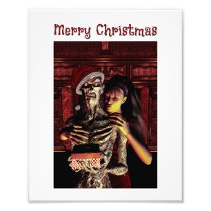 Frohe Weihnachten. Lustiges Skelett mit Frau Fotodruck