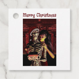 Frohe Weihnachten. Lustiges Skelett mit Frau Geschenkanhänger