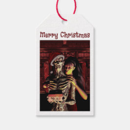 Frohe Weihnachten. Lustiges Skelett mit Frau Geschenkanhänger