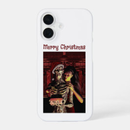 Frohe Weihnachten. Lustiges Skelett mit Frau iPhone 16 Hülle