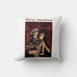 Frohe Weihnachten. Lustiges Skelett mit Frau Kissen