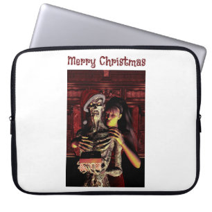 Frohe Weihnachten. Lustiges Skelett mit Frau Laptopschutzhülle