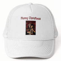 Frohe Weihnachten. Lustiges Skelett mit Frau