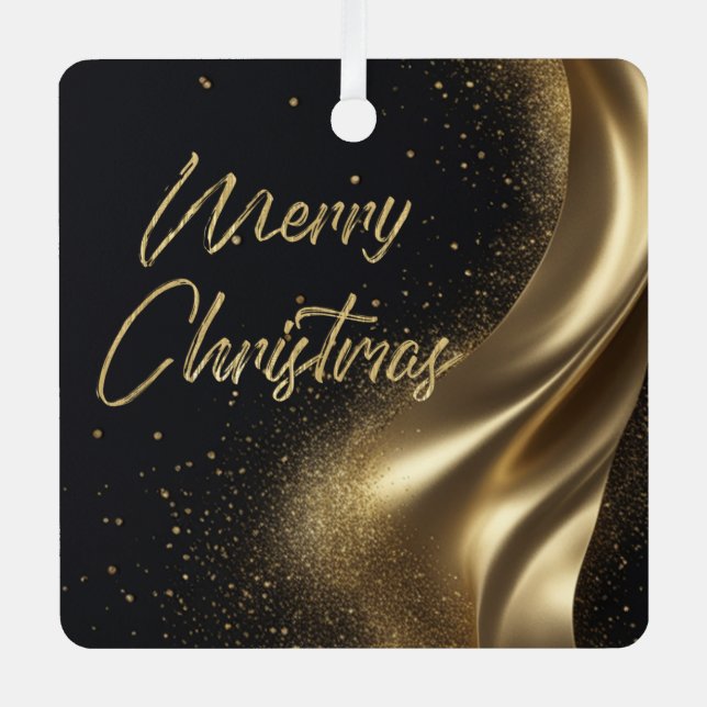 Frohe Weihnachten Luxe Black Gold Ornament Aus Metall (Vorderseite)