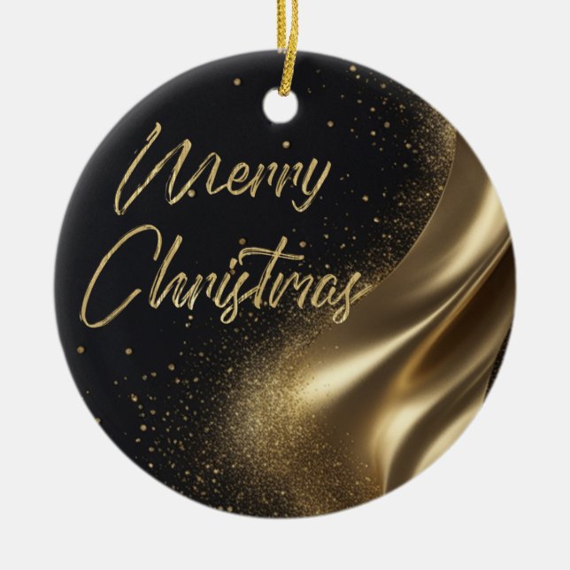Frohe Weihnachten Luxe Black und Gold Keramik Ornament (Vorne)