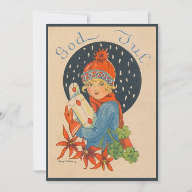 Frohe Weihnachten - Mädchen, alte schwedische Vint (Vorderseite)