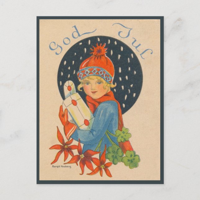 Frohe Weihnachten - Mädchen, alte schwedische Vint Postkarte (Vorderseite)