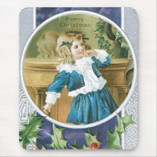 "Frohe Weihnachten" Mädchen in Blau Mousepad