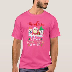 Frohe Weihnachten mag alle deine Zähne weißes Zahn T-Shirt