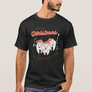 Frohe Weihnachten mag alle deine Zähne weißes Zahn T-Shirt