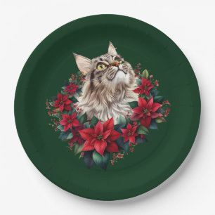 Frohe Weihnachten Maine Coon Katze Pappteller