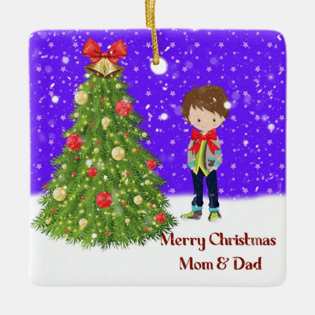 Frohe Weihnachten Mama & Vater von Son Keramikornament (Vorderseite)