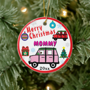 Frohe Weihnachten Mami Rosa Auto Kinder FOTO Keramik Ornament
