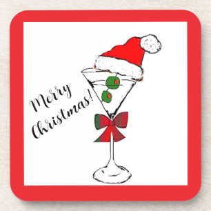 Frohe Weihnachten Martini Hartplastik-Unterlagen Getränkeuntersetzer