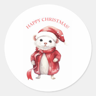 FROHE WEIHNACHTEN MAUS-AUFKLEBER RUNDER AUFKLEBER
