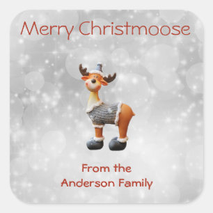 Frohe Weihnachten Maus mit Hut Quadratischer Aufkleber