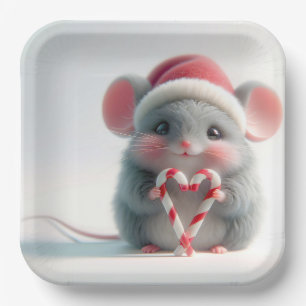 Frohe Weihnachten Maus mit Zuckerstangen-Herz Pappteller