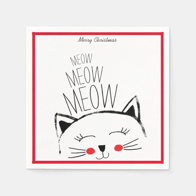 Frohe Weihnachten Meow niedliche Katze Serviette (Vorderseite)