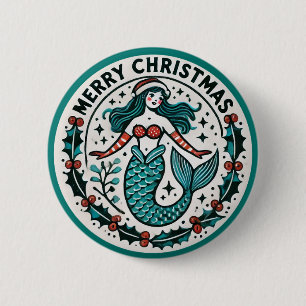 Frohe Weihnachten Mermaid Button