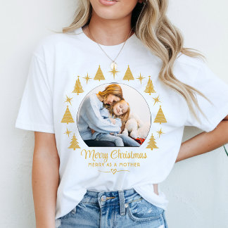 Frohe Weihnachten Merry As A Mother Weißgold Foto T-Shirt