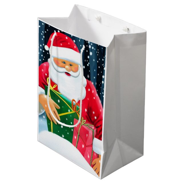 Frohe Weihnachten - Merry Christmas - Santa Claus Mittlere Geschenktüte (Vorderseite Schrägansicht)
