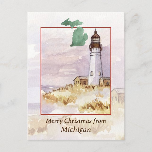 Frohe Weihnachten Michigan Leuchtturm Winterschnee (Vorderseite)