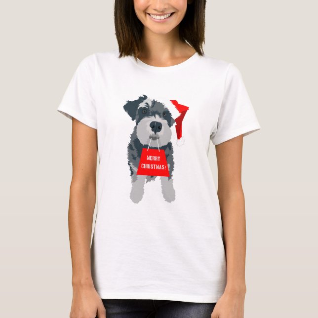 Frohe Weihnachten Mini Schnauzer Dog Weihnachtsman T-Shirt (Vorderseite)