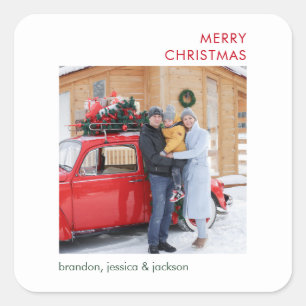 Frohe Weihnachten Minimal Foto Quadratischer Aufkleber