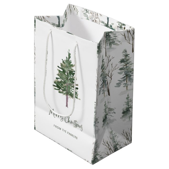 Frohe Weihnachten | Minimaler einfacher Kiefer Mittlere Geschenktüte (Vorderseite Schrägansicht)