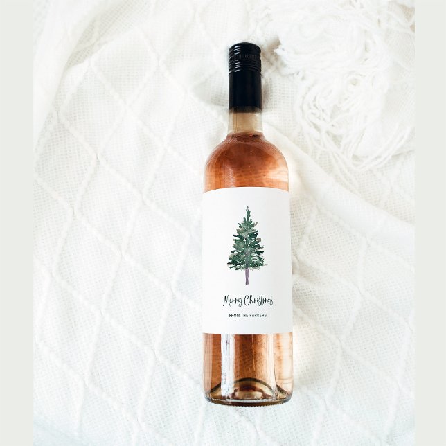 Frohe Weihnachten | Minimaler einfacher Kiefer Weinetikett (A simple and stylish Christmas holiday wine label with an elegant pine tree)