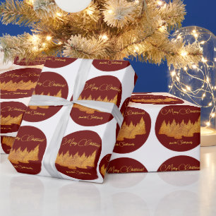 Frohe Weihnachten - minimalist - goldene Tannenbäu Geschenkpapier