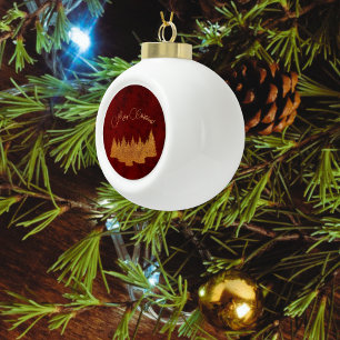 Frohe Weihnachten - minimalistisch - goldene Tanne Keramik Kugel-Ornament