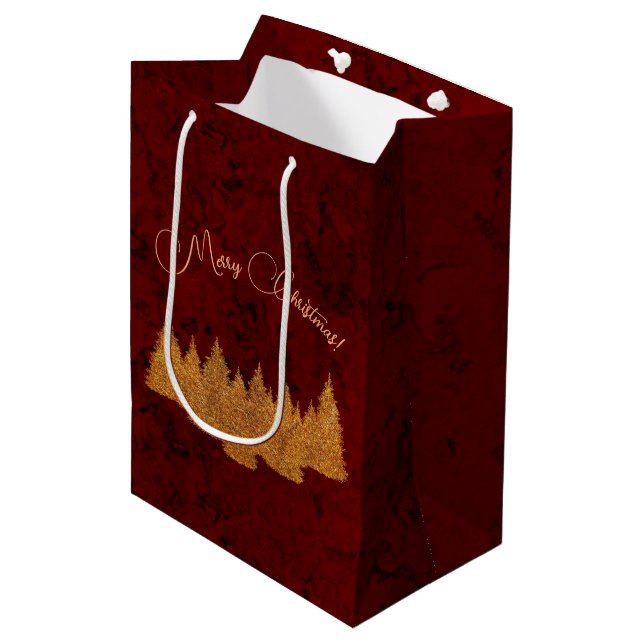 Frohe Weihnachten - minimalistisch - goldene Tanne Mittlere Geschenktüte (Vorderseite Schrägansicht)