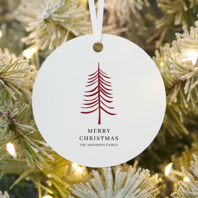 Frohe Weihnachten Minimalistisch Red Modern Tree Ornament Aus Metall (InSitu)