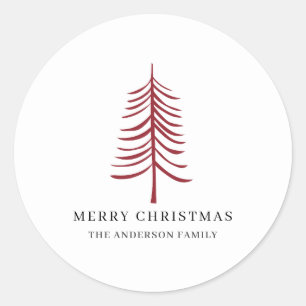 Frohe Weihnachten Minimalistisch Red Modern Tree Runder Aufkleber