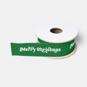 Frohe Weihnachten Minimalistisch Retro Grün & Weiß Ripsband