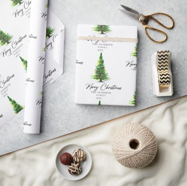 Frohe Weihnachten Minimalistische Pine Tree Wasser Geschenkpapier (Kunsthandwerk)
