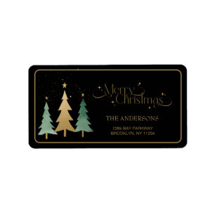 Frohe Weihnachten Minimalistische Pine Trees Black Adressaufkleber