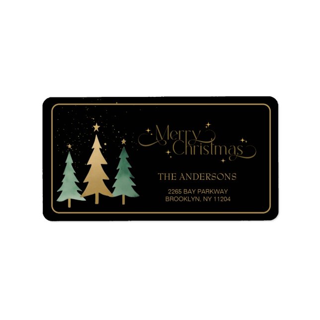 Frohe Weihnachten Minimalistische Pine Trees Black Adressaufkleber (Vorne)